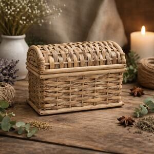 Vintage Woven Wicker Storage Box with Lid | Organic Modern Basket | Rattan